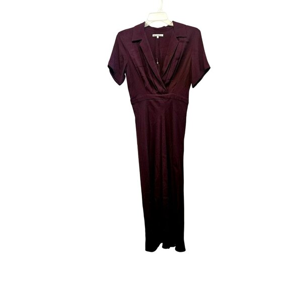 Reformation Burgundy V-Neck Short Sleeve Midi Dress with Collar Size M - Picture 3 of 6